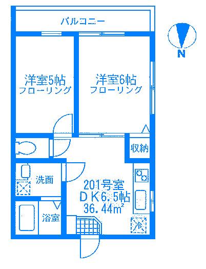 モンステラ下田(2DK/2階)の間取り写真