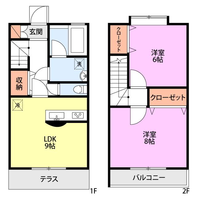 ベルシュ B(2LDK/1階)の間取り写真