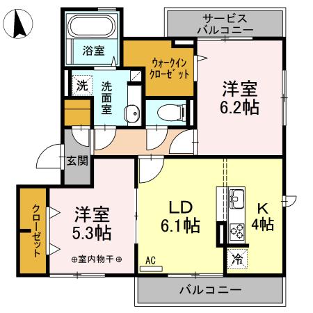 グランドゥール シャルマン(2LDK/2階)の間取り写真