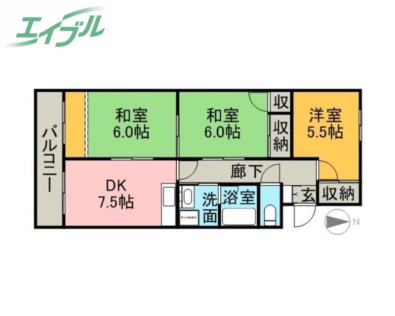 21ハイツ新保(3DK/2階)の間取り写真