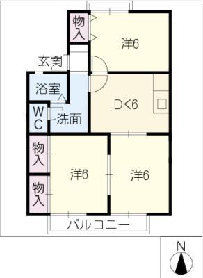 エスポワール三宝(3DK/2階)の間取り写真