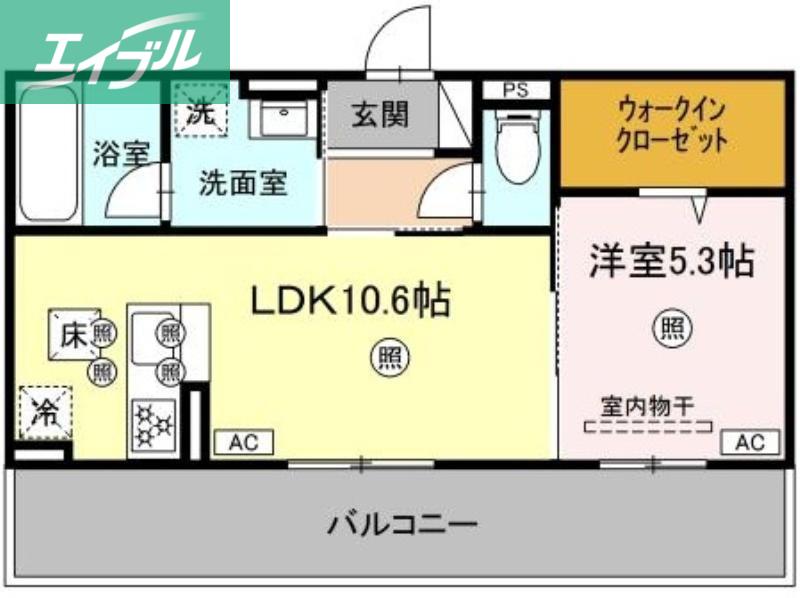 シャンポールさい D棟(1LDK/1階)の間取り写真