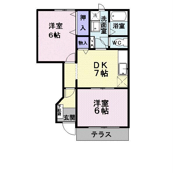 シャン・ド・ボムA(2DK/1階)の間取り写真