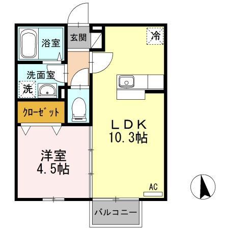 クレールニシヤマⅢ(1LDK/2階)の間取り写真