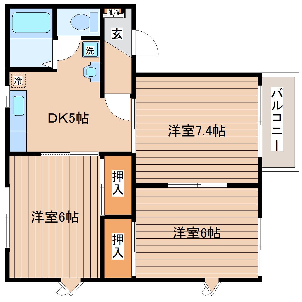 グリーンヒルズCHIDA B(3DK/2階)の間取り写真