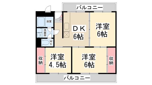 ヴィラひばりヶ丘(3DK/2階)の間取り写真