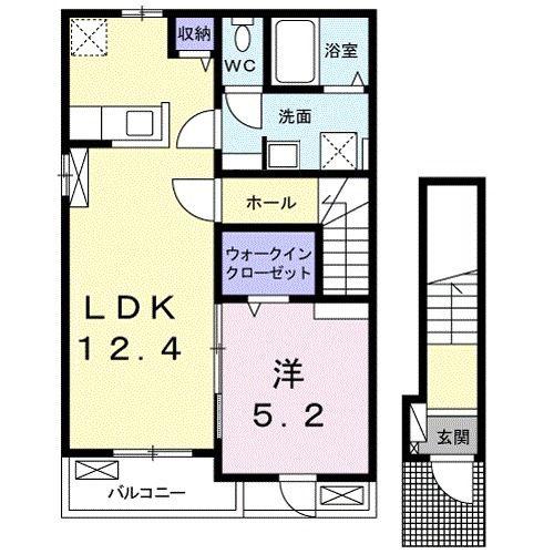 インテルメッツォ北藤II(1LDK/2階)の間取り写真