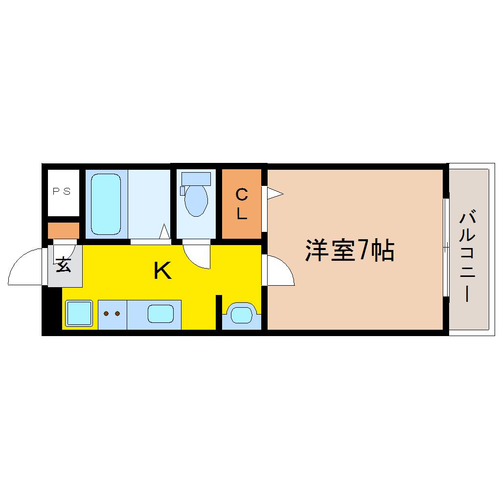 ゼルコバ宮町(1K/2階)の間取り写真