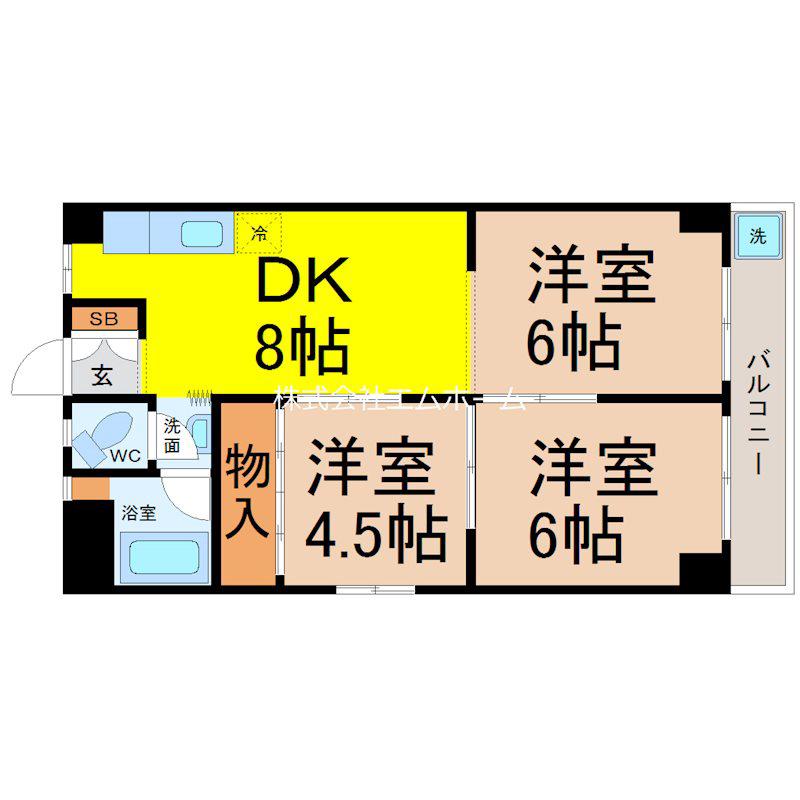 八事ドミール(3LDK/3階)の間取り写真