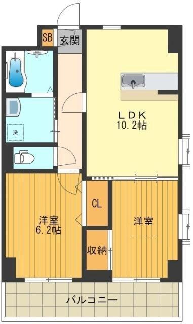 アクロス立川I(2LDK/5階)の間取り写真