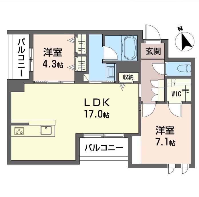 グレースコート柏(2LDK/2階)の間取り写真
