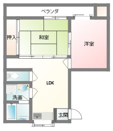 ハウス里(2LDK/3階)の間取り写真