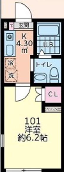 HMBASE鶴ヶ峰(1K/1階)の間取り写真