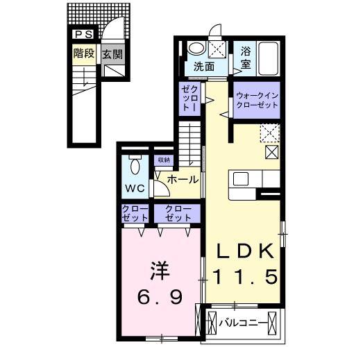 ニコ ヴィラージュA(1LDK/2階)の間取り写真