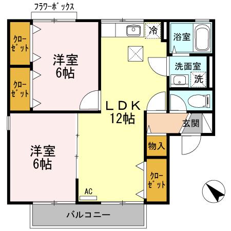 四天王ハイツ II(2LDK/1階)の間取り写真