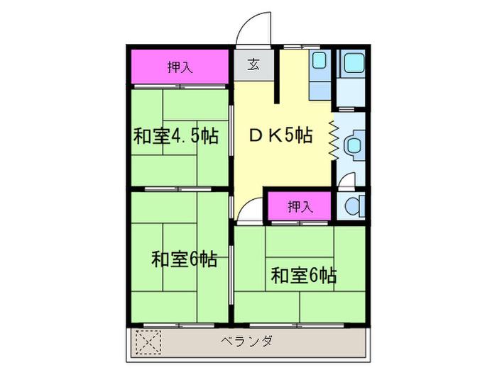 山福マンション(3DK/5階)の間取り写真