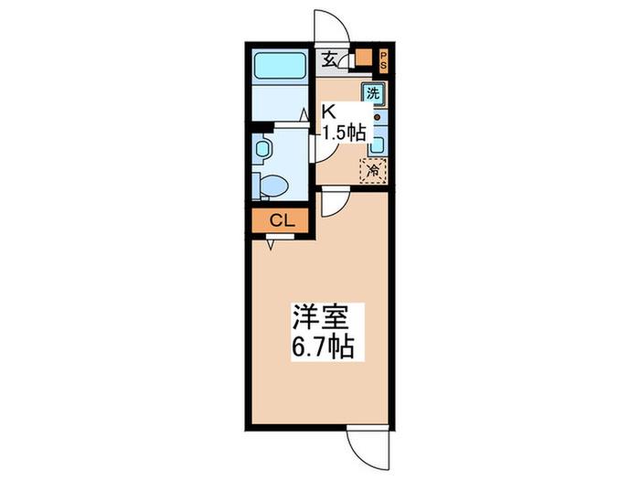 アンビエンテあきる野(1K/3階)の間取り写真