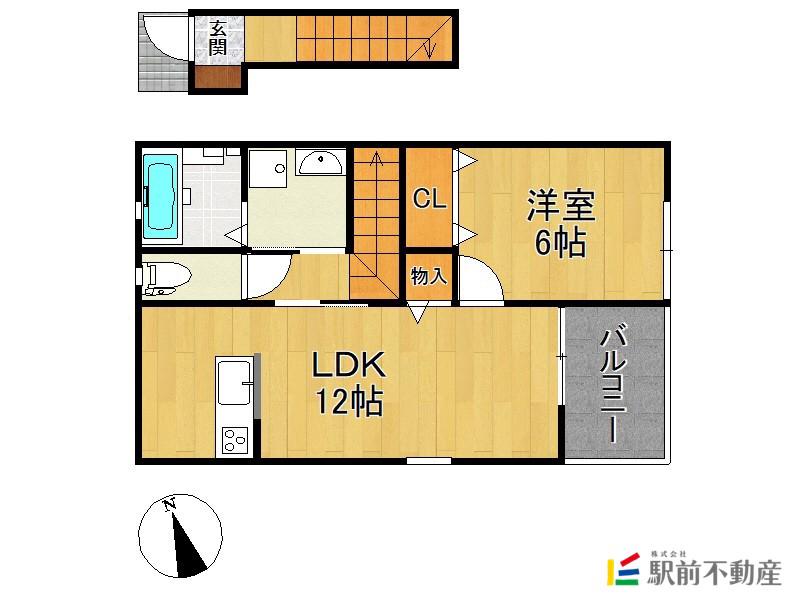 K-IDEAL荒尾III A棟(1LDK/2階)の間取り写真