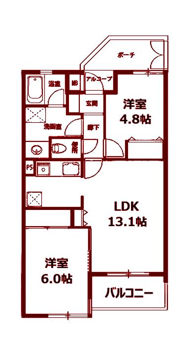 東戸塚ガーデニアウエストヒルズ(2LDK/3階)の間取り写真