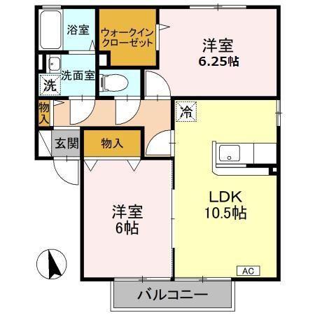 ウィルモアガーデン C201(2LDK/2階)の間取り写真
