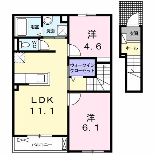 カーサ・デパ岡本(2LDK/2階)の間取り写真