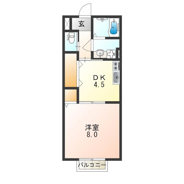 ヒルズシンシアI(1DK/1階)の間取り写真