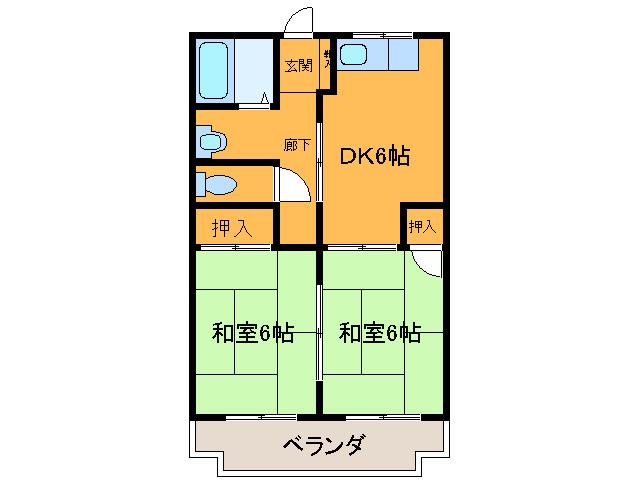 シャルマン四條畷(2DK/2階)の間取り写真