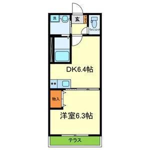 PRANDREIII(1DK/1階)の間取り写真
