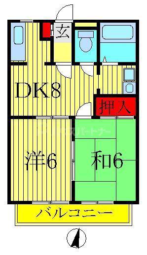 ロイヤルクレスト初石(2DK/3階)の間取り写真