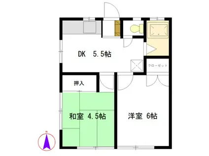 浜竹ハイツ(2DK/2階)の間取り写真