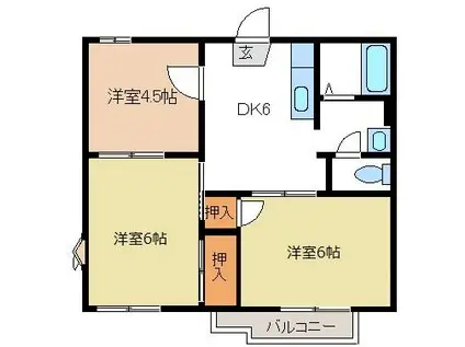 フレグランスB(3DK/1階)の間取り写真