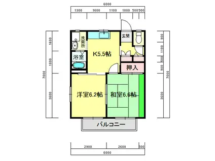 リバーサイドハウス五番館(2K/1階)の間取り写真