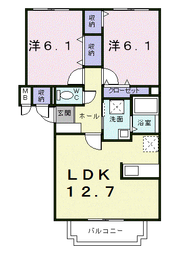アバンフォンテーヌB(2LDK/3階)の間取り写真