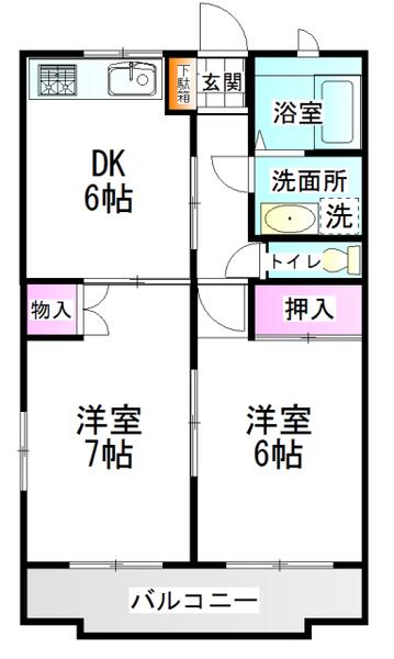 マルベリー(2DK/1階)の間取り写真