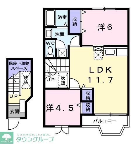 ウエストヒルズC(2LDK/2階)の間取り写真