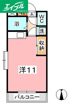 ぱんぷきんはうす(ワンルーム/1階)の間取り写真