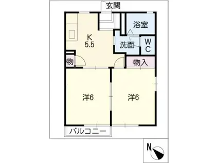 コーポウィング A棟(2K/1階)の間取り写真