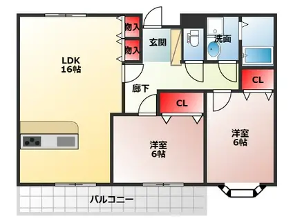 Fマンション(2LDK/3階)の間取り写真