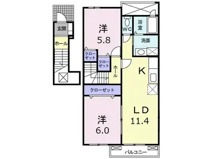 カルム メゾン II(2LDK/2階)の間取り写真