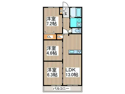 KOTIHARU C棟(3LDK/2階)の間取り写真