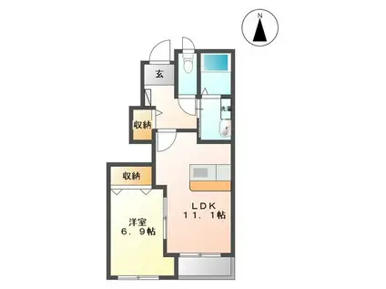 ヴァンベールI(1LDK/1階)の間取り写真