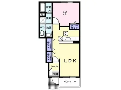 ラフィネB(1LDK/1階)の間取り写真