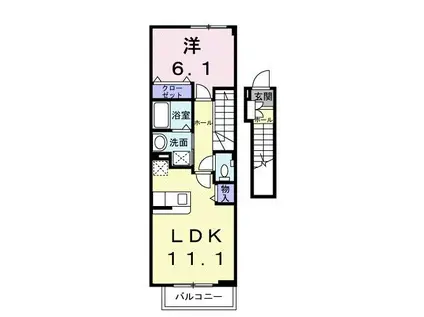プラシードI(ワンルーム/2階)の間取り写真
