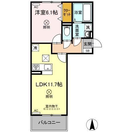 プラトー A棟(1LDK/1階)の間取り写真