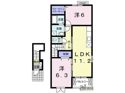 カーサ・レガーロ(2LDK/2階)の間取り写真