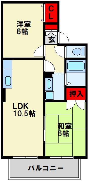 ヴェルジェK(2LDK/1階)の間取り写真