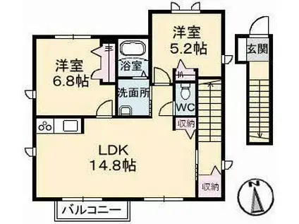 岡山県倉敷市 2階建 築20年(2LDK/2階)の間取り写真