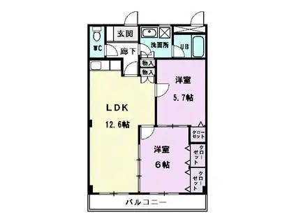マリッチ赤城(2LDK/2階)の間取り写真