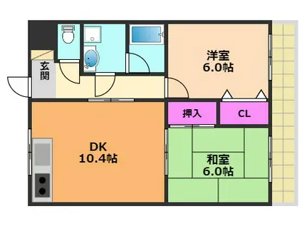 メゾン飛鳥(2LDK/5階)の間取り写真