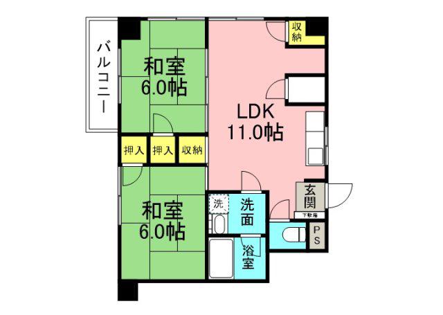 サニーヒル江波(2LDK/3階)の間取り写真